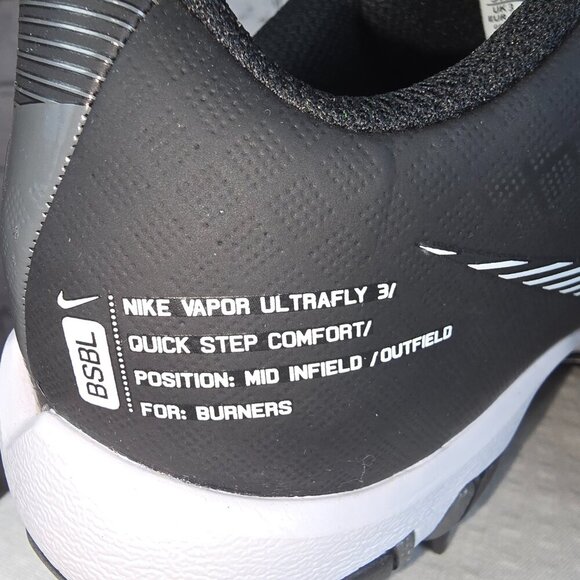 YOUTH NIKE VAPOR BASEBALL CLEATS BLACK WITH WHITE STRIPING SIZE 3.5 NWOT - Picture 5 of 10